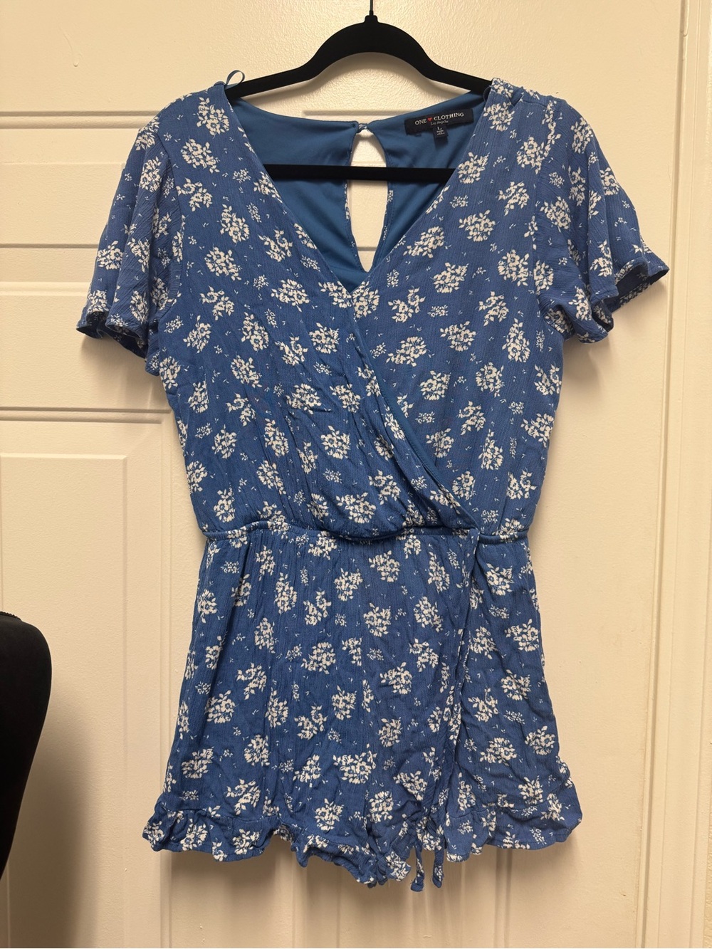one clothing Blue Floral Wrap Romper